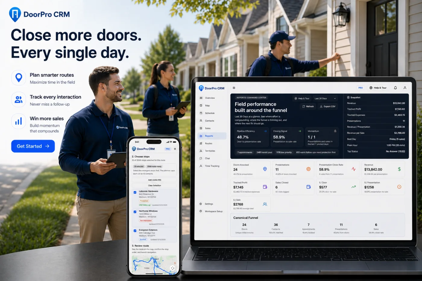 DoorPro dashboard and mobile route planning view