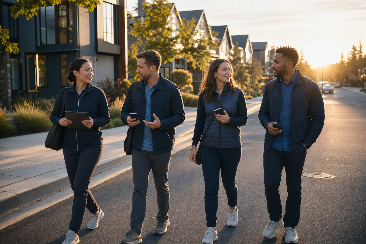 A field sales team beginning a neighborhood route together