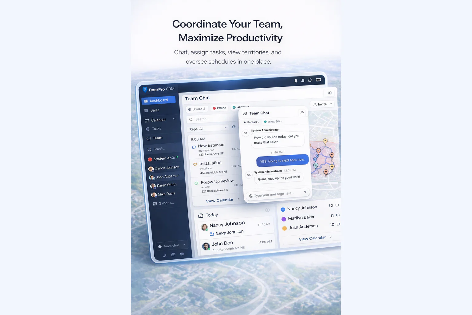 DoorPro team productivity, communication, and territory tools