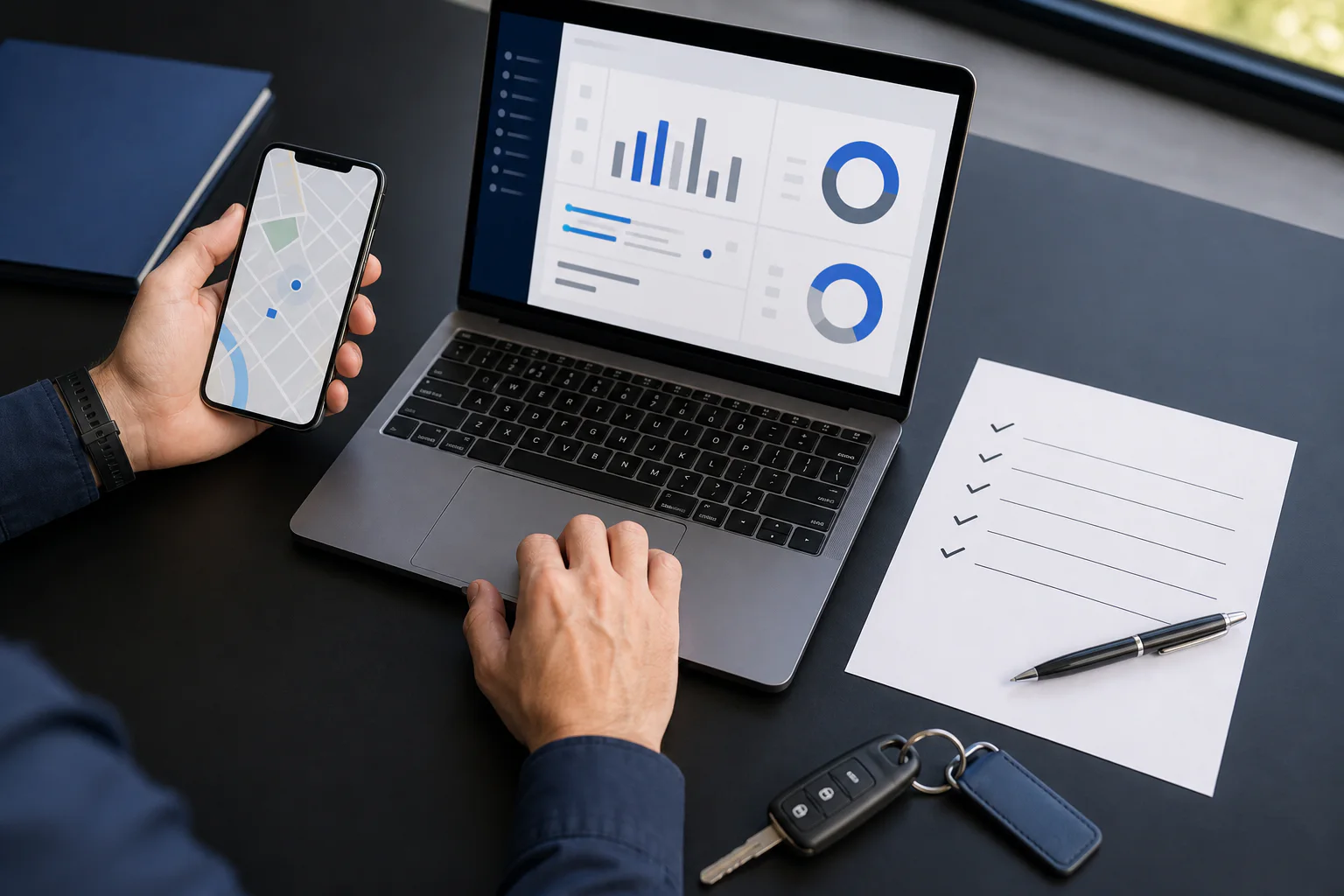 A field sales CRM evaluation workspace with route, dashboard, and checklist
