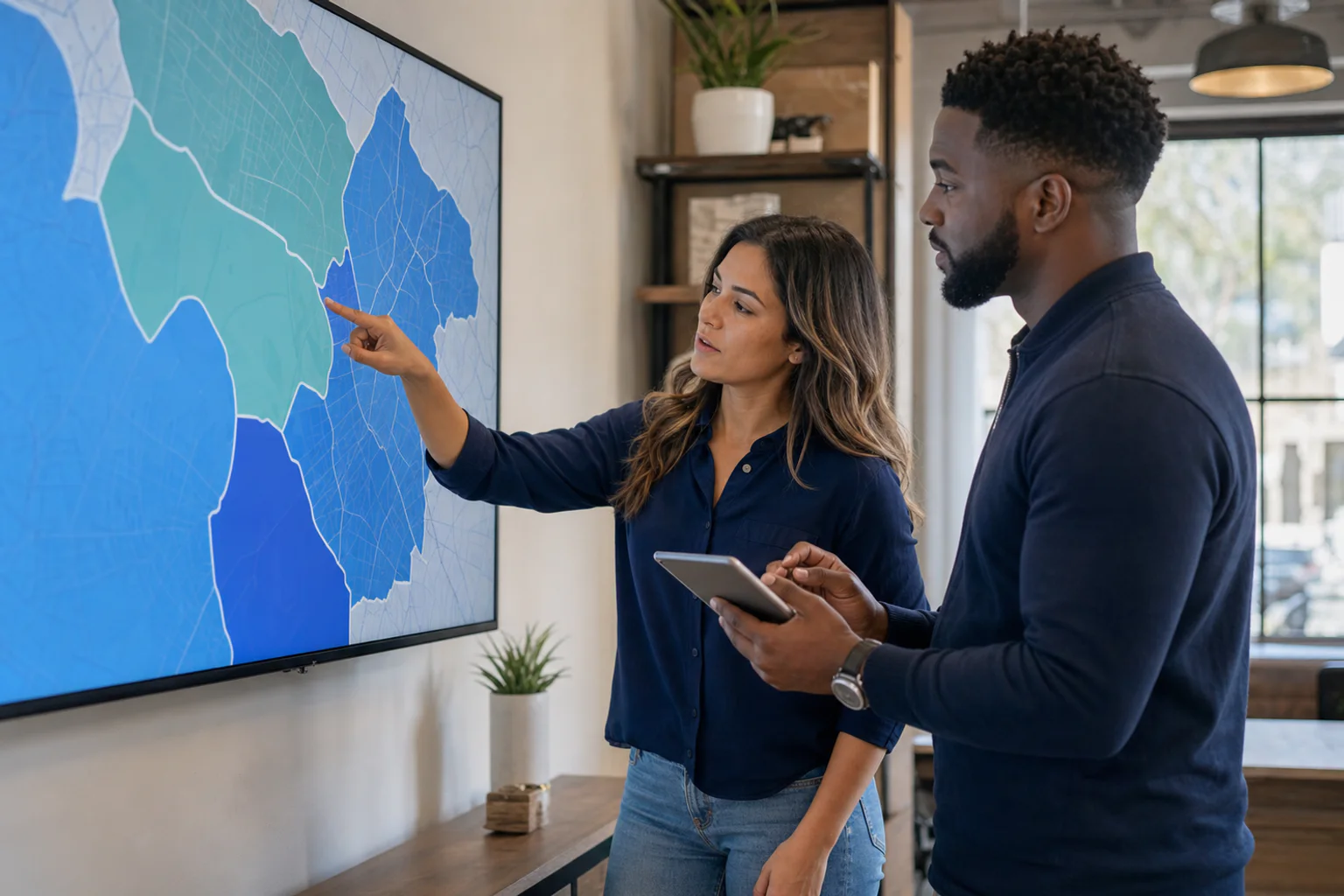 A field sales team defining clear territories on a large map