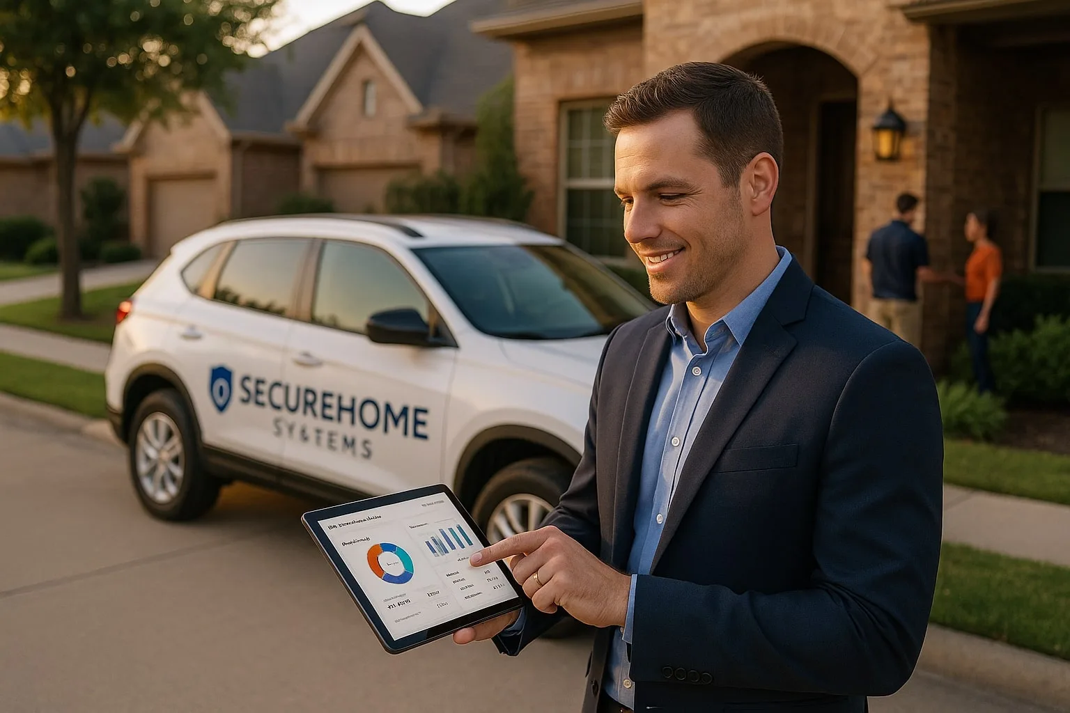 A residential security sales team coordinating territory work